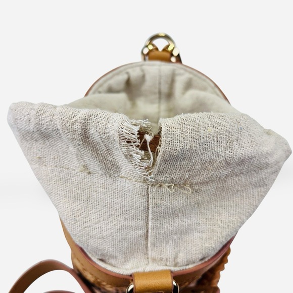 Tommy Bahama Cane Wicker Bucket Bag Drawstring Linen Lined Purse Beige Crossbody - Picture 6 of 11